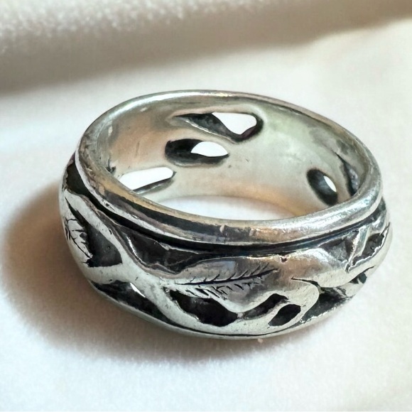 Vintage 90s Abstract Sterling Silver Ring Band (7) - Picture 1 of 7